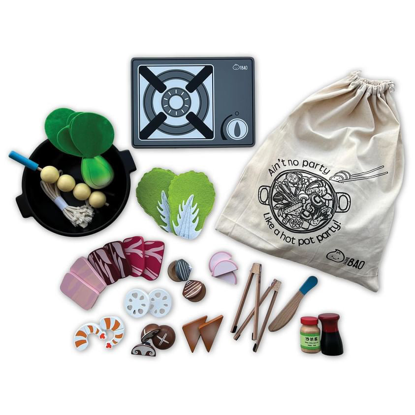 Bitty Bao: 40-Piece Wooden Magnetic Hot Pot Toy Set (with Canvas Tote Bag!)