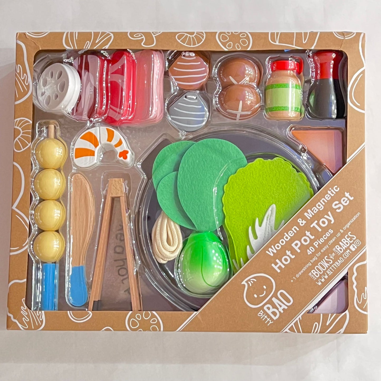 Bitty Bao: 40-Piece Wooden Magnetic Hot Pot Toy Set (with Canvas Tote Bag!)